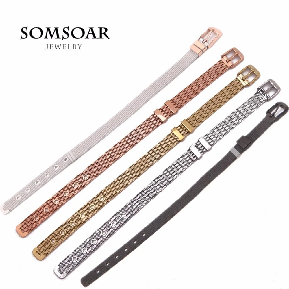 Bangle 2018 Newest Somsoar Jewelry Stianless Steel Mesh Bracelet Mesh Rose Gold Bangle fit DIY Charms 5pcs/lot