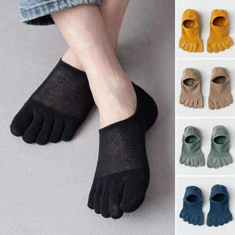 Herrstrumpor Sommaren Summer Men's Boat Breattable Cotton Toe Split-toed Five-Finger Non-Slip Invisible Sock