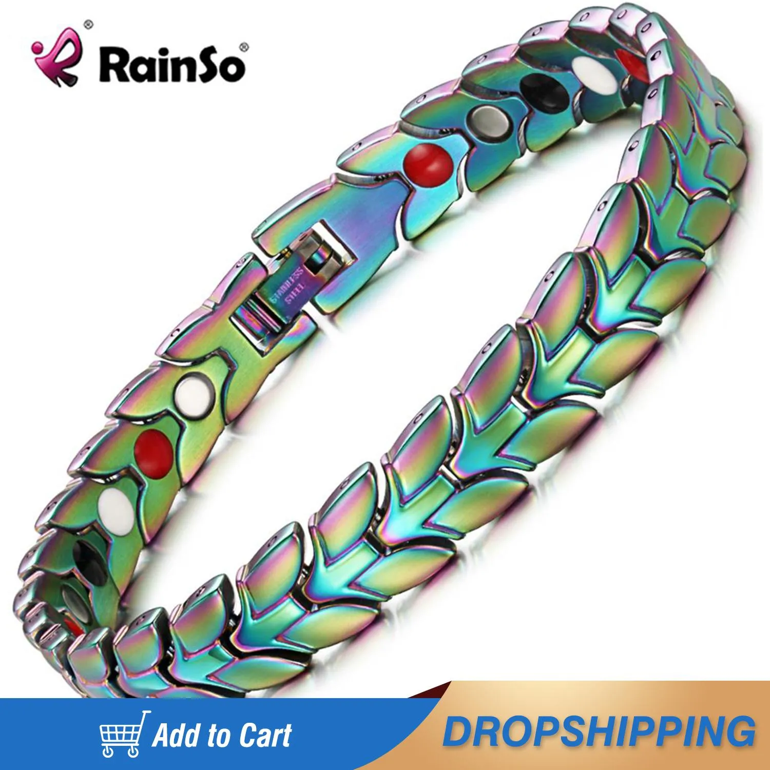 Pulseiras RainSo Pulseiras de Aço Inoxidável 4 Elementos Pulseira Magnética Para Mulheres Pulseira Jóias Mistura de Cores Banhado Pulseira Ucrânia