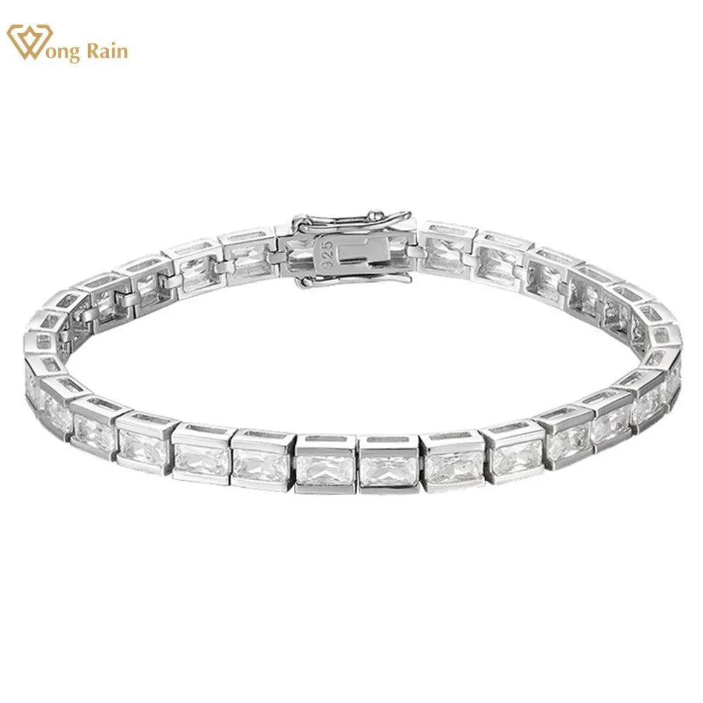 Bangle Wong Rain Simple 100% 925 Sterling Silver Gemstone High Carbon Diamonds Chain Tennis Armband Bangle Fine Smycken Partihandel