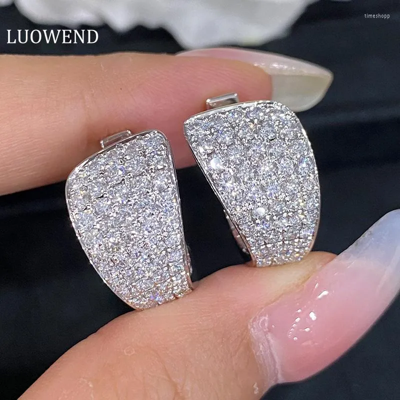 Boucles d'oreilles créoles LUOWEND 18K or blanc véritable diamant naturel brillant conception bijoux de fiançailles pour les femmes cadeau de vacances