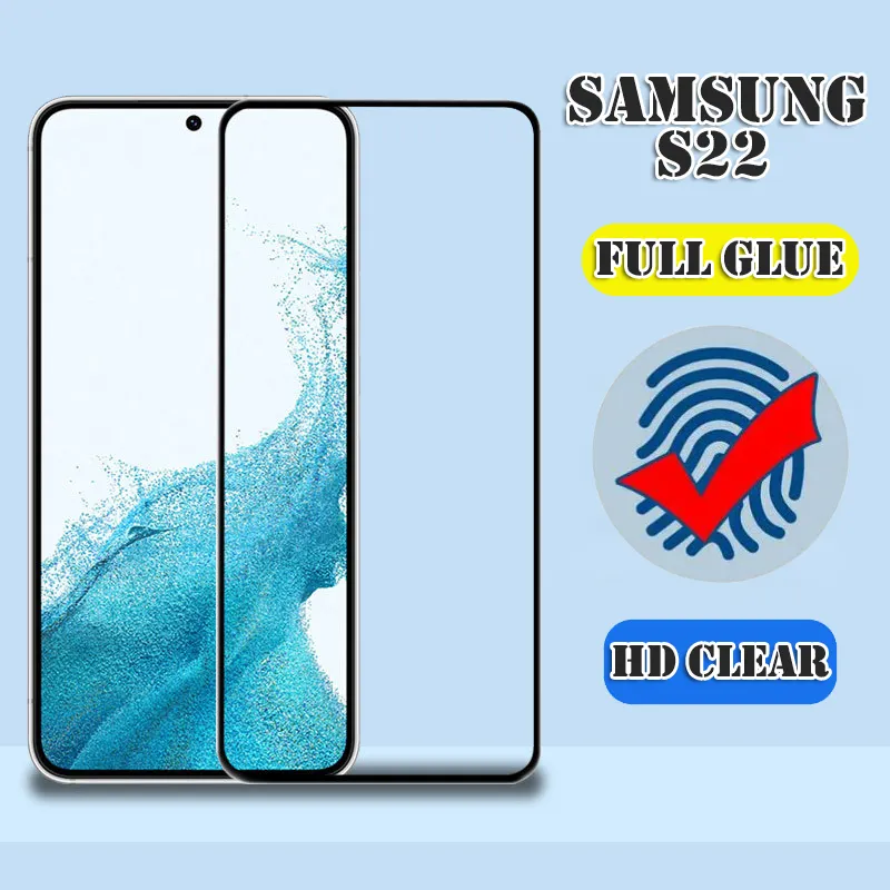 Protecteur d'écran en verre trempé pour Samsung Galaxy S23 S22 S21 Note20 S20 Plus Ultra S10 Note10 Plus S8 S9 Note8 Déverrouillage d'empreintes digitales incurvé