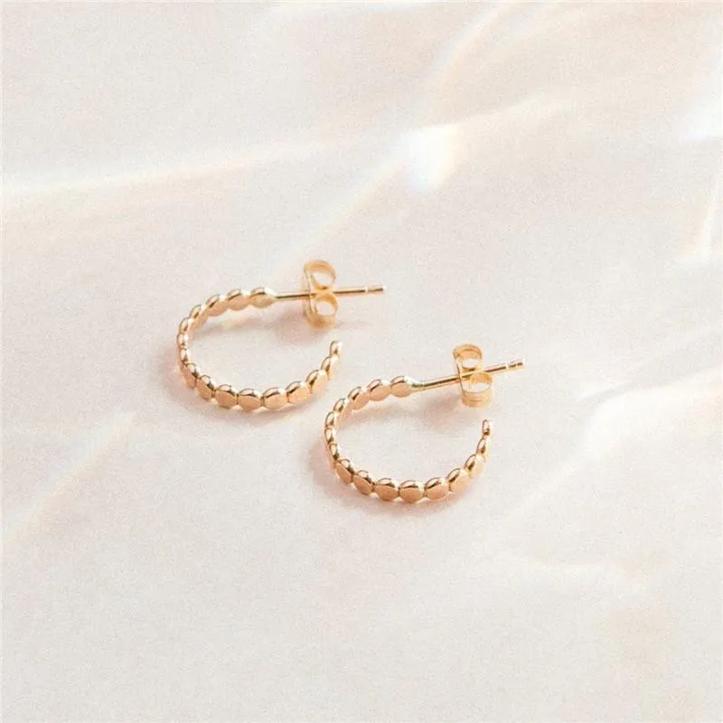 Huggie Real 14K Gold Filled Dot Hoop Earrings Boho Beaded Hoop Post Earrings Minimalist Jewelry Tarnish Resist Hypoallergenic Earrings