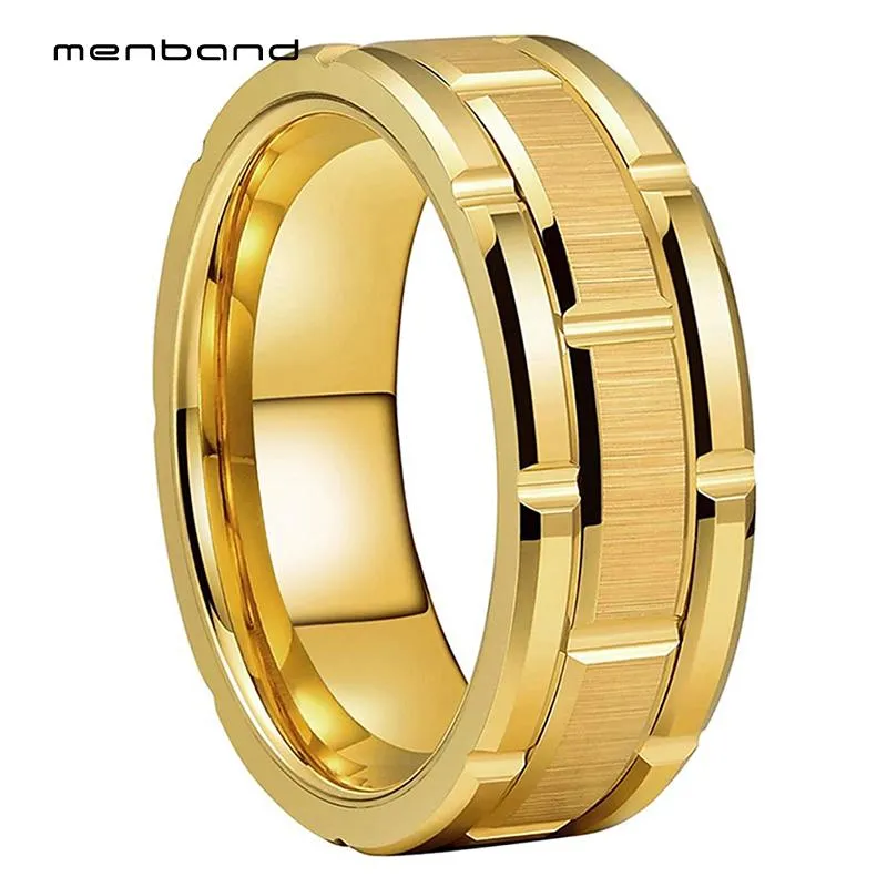 Rings 8mm Gold Color Mens Tungsten Carbide Engagement Ring Womens Wedding Band Polish Matte Comfort Fit