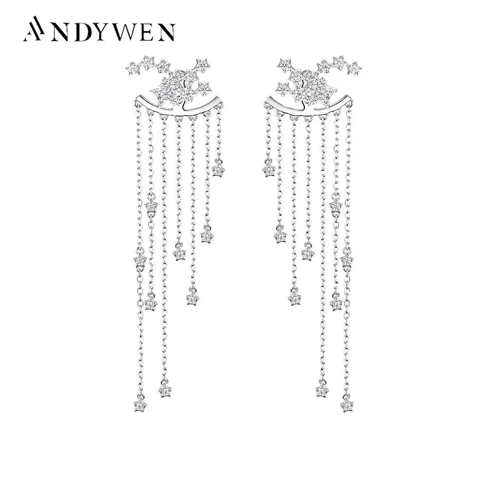 Earrings ANDYWEN 925 Sterling Silver Starfall Jackets Earrings Drop Chain Zircon CZ Brand Fine Jewelry 2021 Wedding Crystal Luxury Jewels