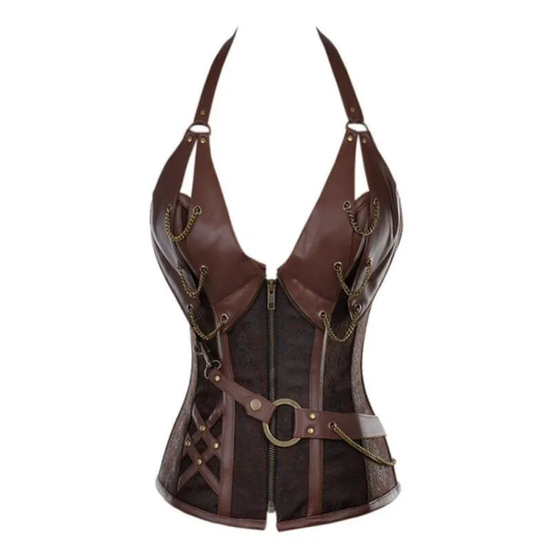 Women's Shapers Gothic Corset Viking Pirate Costume Women Knight Top Halloween Cosplay Steampunk Leathter Halter Vest Metal Cuirass Bustier