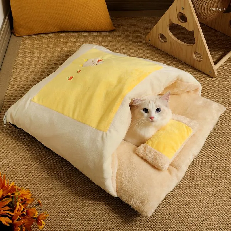 Cat Beds Winter Warm Pet Bed Cushion Cute Pillow Quilt House Washable Sleep Bag Nest Kennel For Small Dog