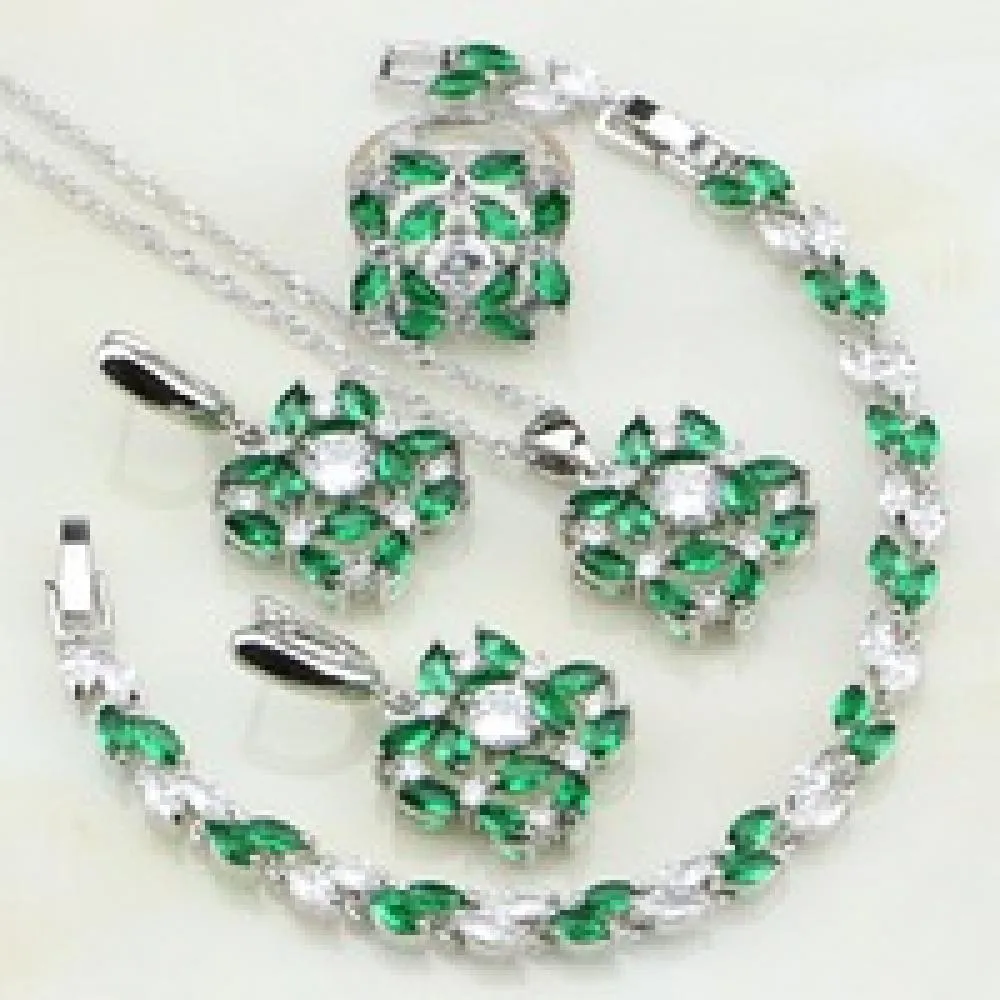 Flower-925-Silver-Jewelry-Green-Cubic-Zirconia-Bridal-White-CZ-Jewelry-Sets-For-Women-Bracelets-Necklace.jpg_200x200