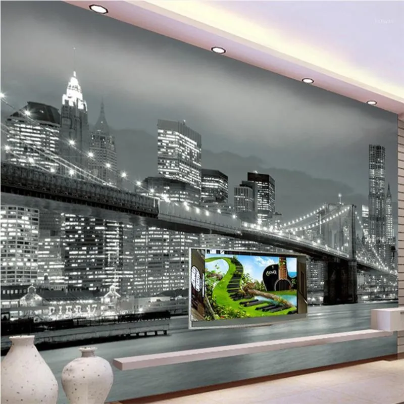 Обои обои папье Peint обои для стен 3 D Custom York Bridge Architecture Night View TV настенные фрески Behang1