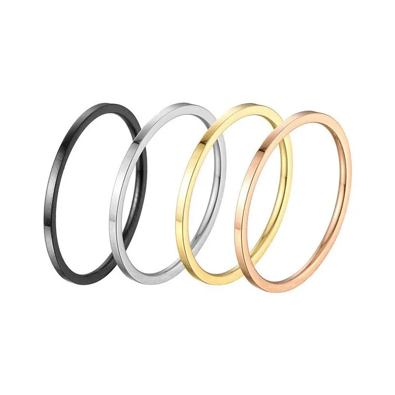 Band Rings 1Mm Stainless Steel For Men Or Women Simple Style Couple High Polished Edges Ring Jewelry Stylish Sophisticated Titanium Dhawg