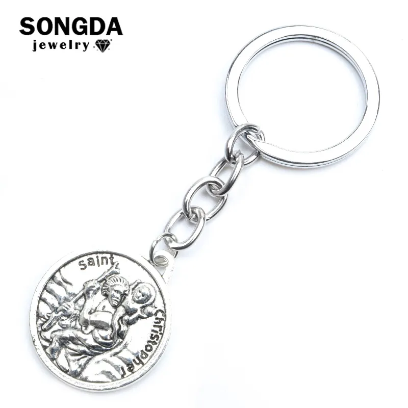 St. Christopher Keychain Jesus Cross Eloy Pendant Key Ring Women Män Bag Tillbehör Julklappar Souvenir Religiösa smycken