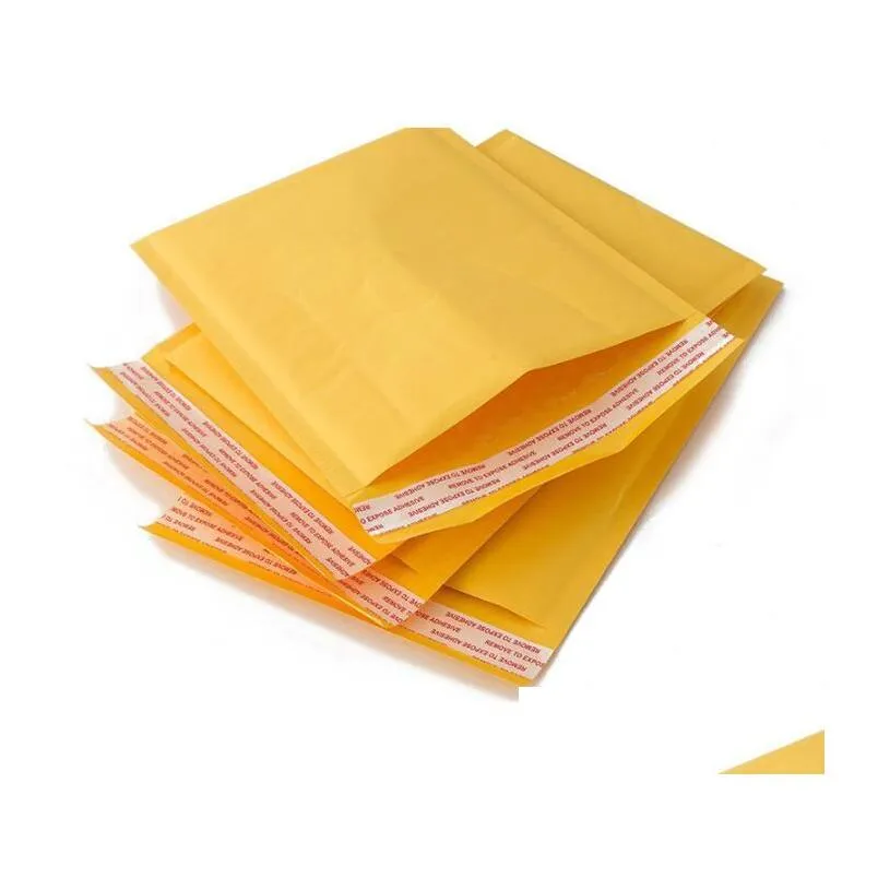 Mail Bags 100 Pcs Yellow Bubble Mailers Gold Kraft Paper Envelope Bag Proof New Express Packaging Drop Delivery Office School Busine Dh6Po