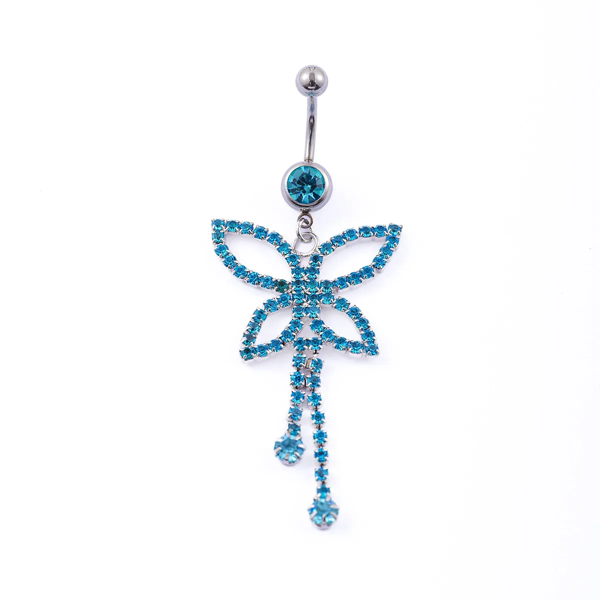Navel Belly Button Rings Dangling Women Summer Blue Crystal Butterfly Stainless Steel Piercing Body Jewlery 2023 New