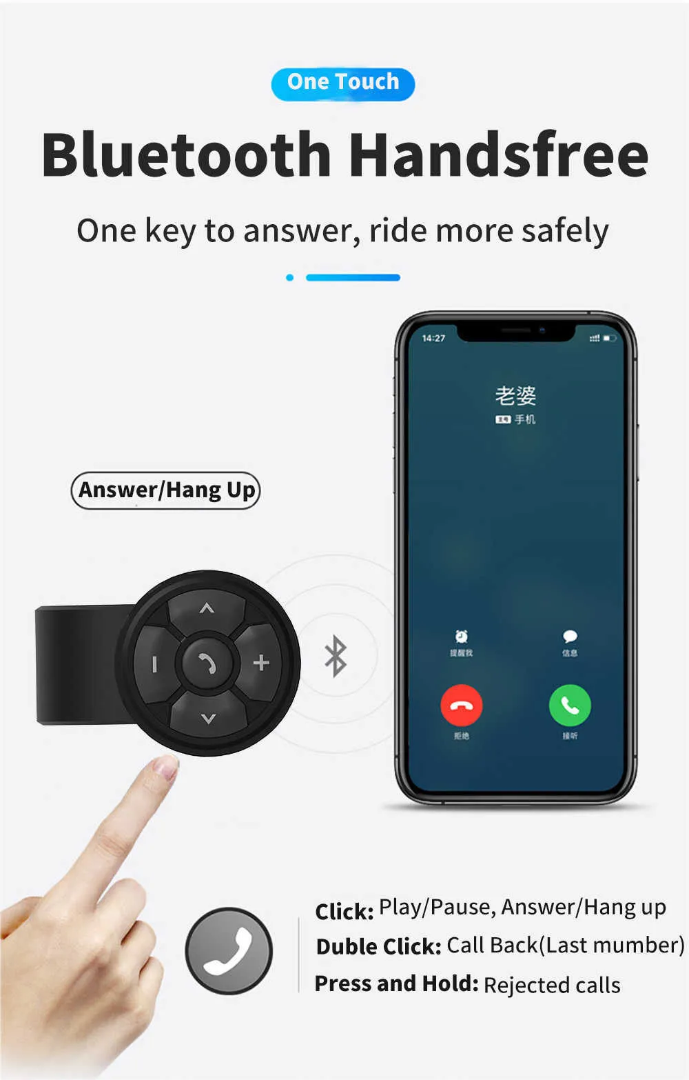 Télécommande Bluetooth TUNAI Button - Pour IPhone/Android - Contrôle Musique, Appels, Siri