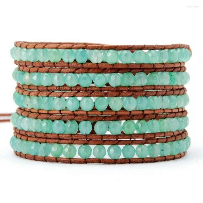 Strand Böhmen Bransoletka Aliexprees Natural Aventurine Beads Designer Jewellery Leather Wrap Armband American Accessories Gem Cuff