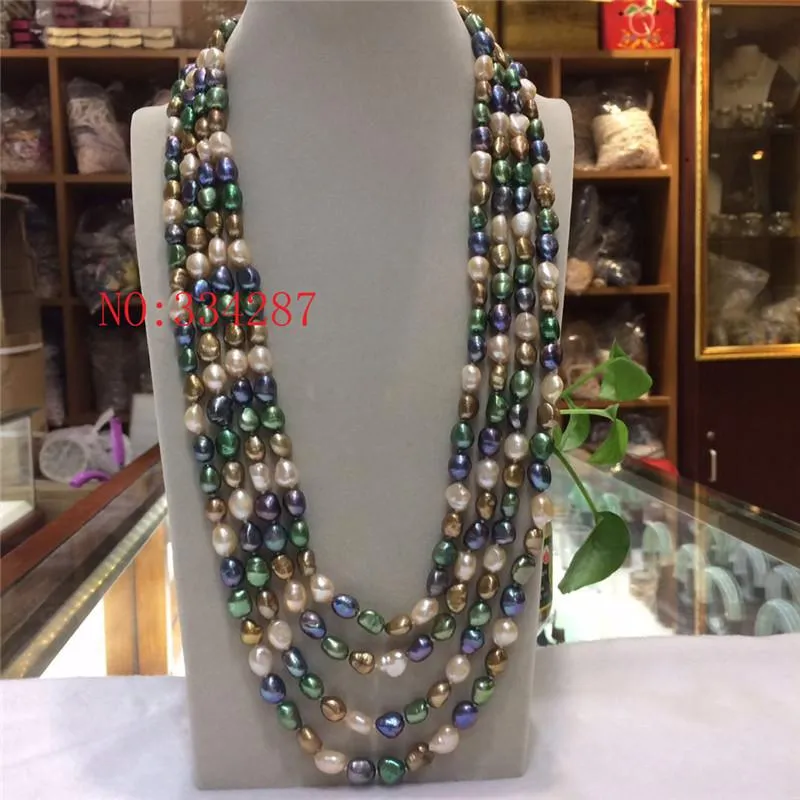 Colliers Nouvelle perle d'eau douce naturelle 89MM collier de perles multicolores de forme irrégulière 100 pouces