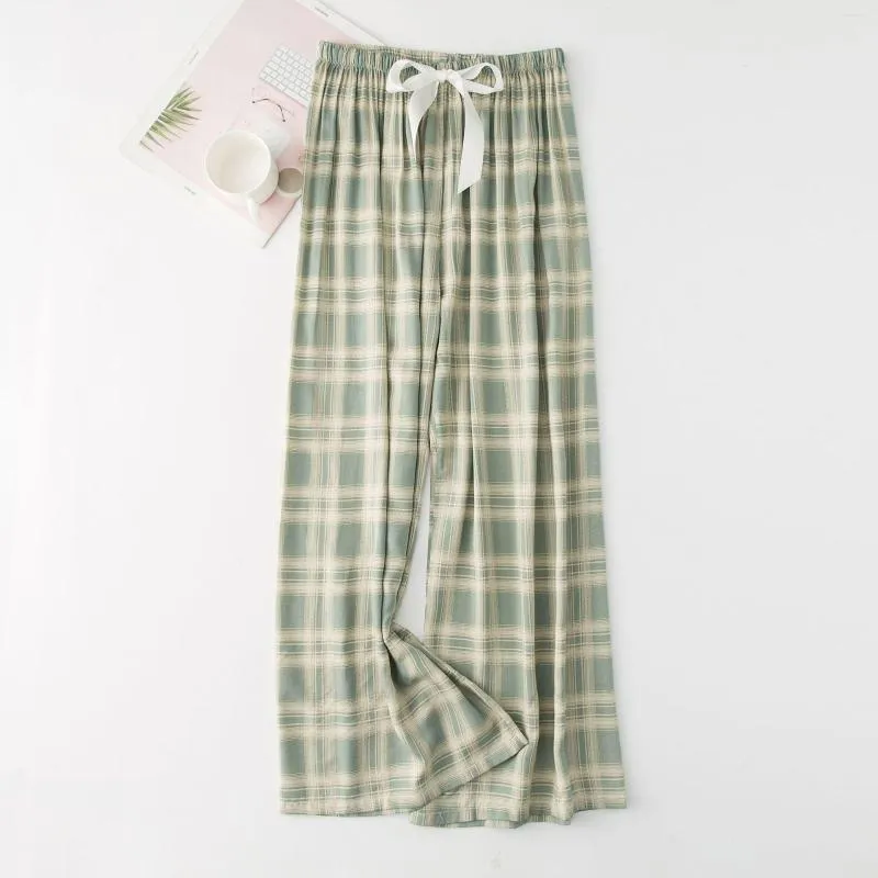 Женская одежда для сна лето женщины с пижама решетчатая решетка на свободные спальные дниты хлопковые брюки женская гостиная до жилья дома 2023