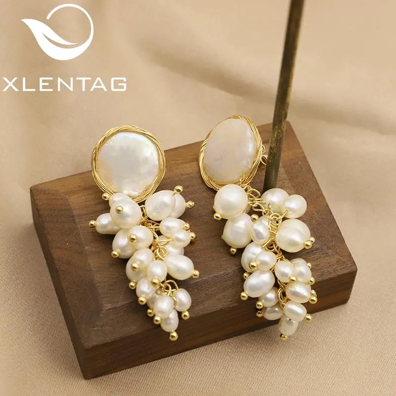 結び目Xlentagの巻き毛ブドウの天然真珠の女性スタッドイヤリングファッショントレンド豪華な性格素晴らしいジュエリー記念日