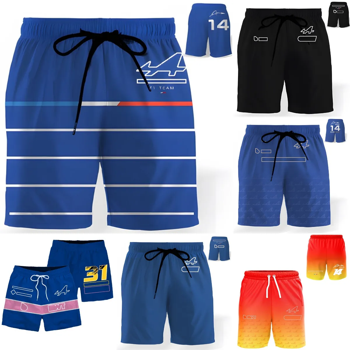 F1 Racing Shorts Formule 1 Short de Mode décontracté pour Hommes en Plein air Pantalon Court Respirant Confortable Maillot de Bain d'été Short de Sport