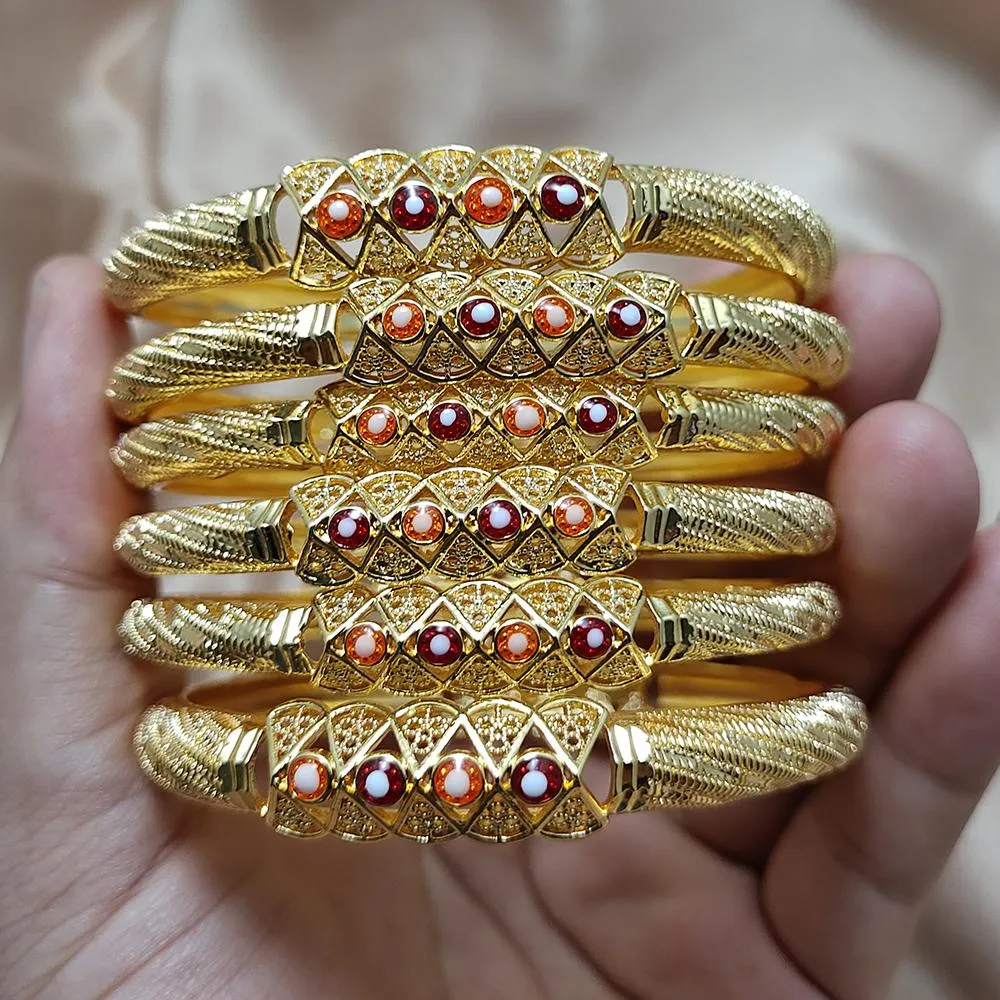 Bangles 6Pcs/lot Afraic Dubai Gold Color Bangles For Women African Bride Bracelet Middle East Ramadan Arab Jewelry Gifts