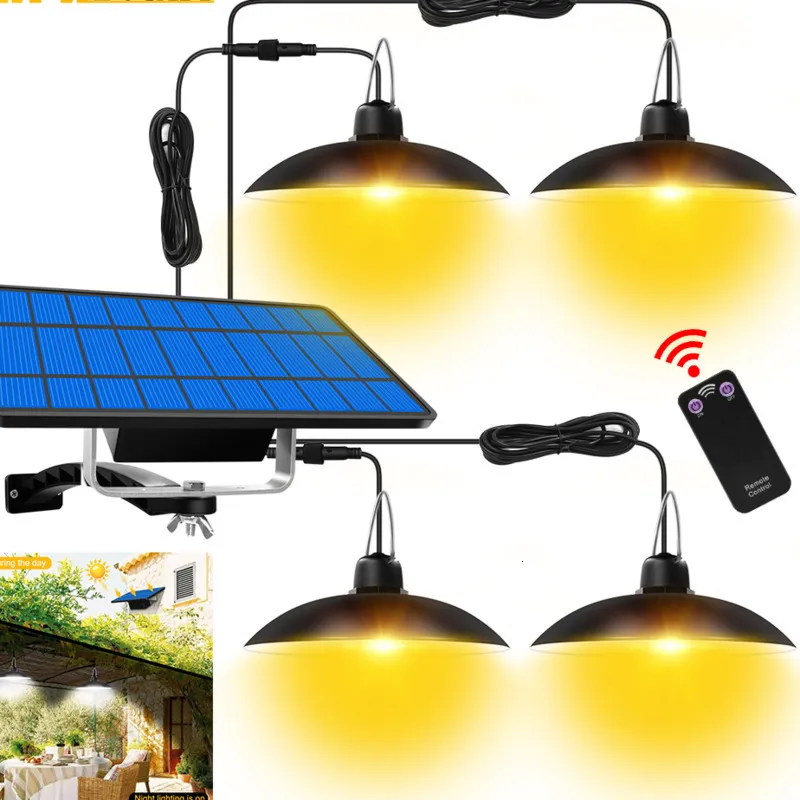 Dekoracje ogrodowe LED Solar Wiselant Lights 1 2 3 4 Głowy Hal na zewnątrz wisząca lampa do drzwi garaż na patio balkon IP65 Wodoodporny 230520