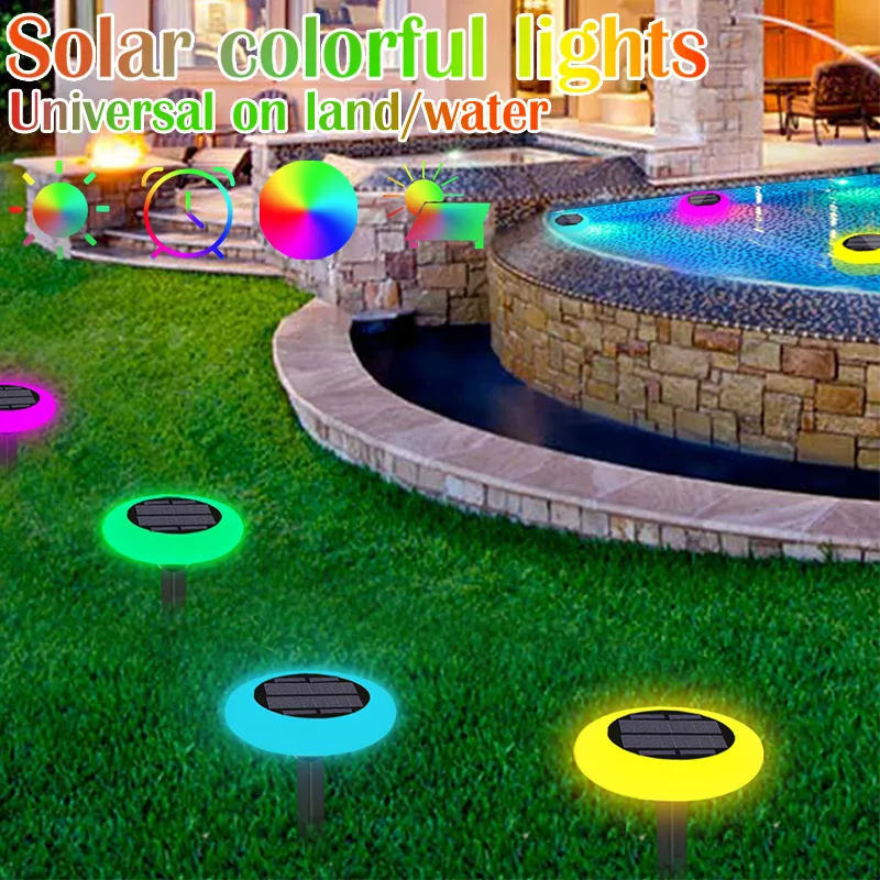 Decorações de jardim 7 cores Alterando a luz solar à prova d'água ao ar livre paisagem colorida com piscina de controle remoto decoração 230520