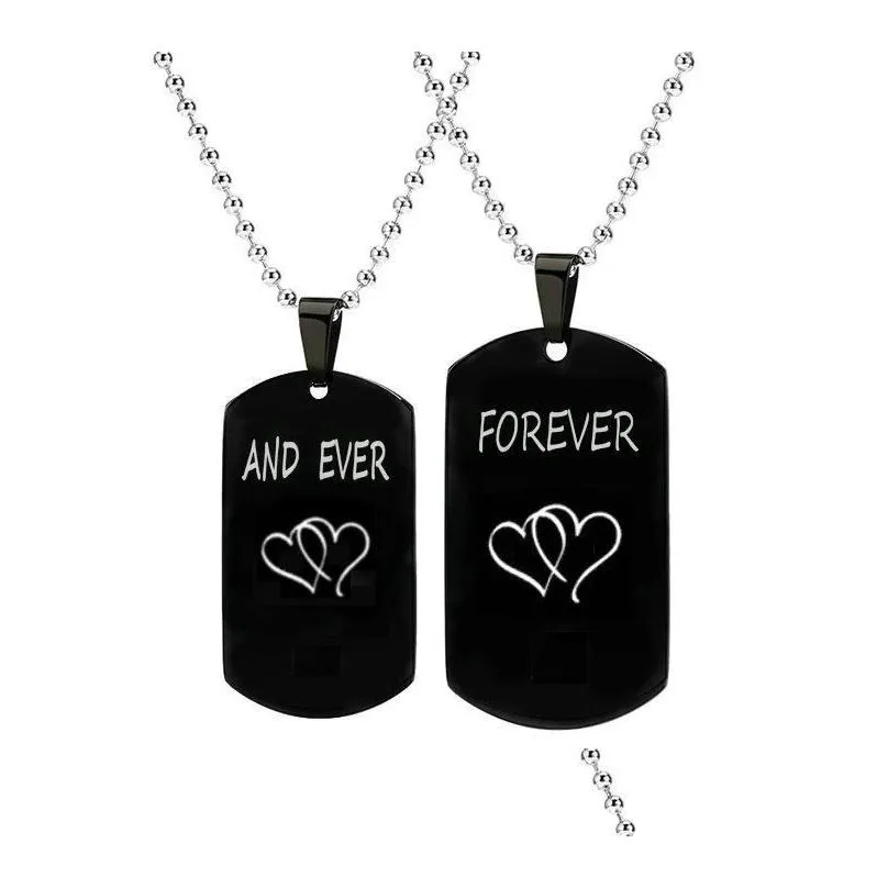 Pendant Necklaces Fashion Carved And Ever Dog Tag Necklace For Women Men Stainless Steel Couple Black Charm Jewelry Gift Drop Delive Dh06G