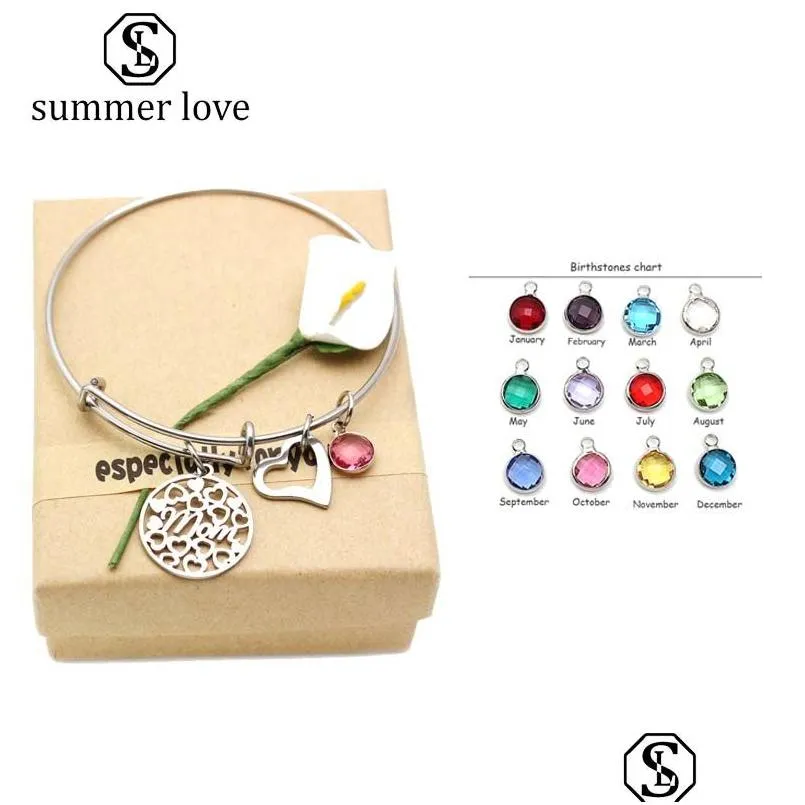 Pulseira de alta qualidade aço inoxidável Birthstone Pingente de charme de charme para mamãe para mamãe feminino jóias de jóias com dhzn4