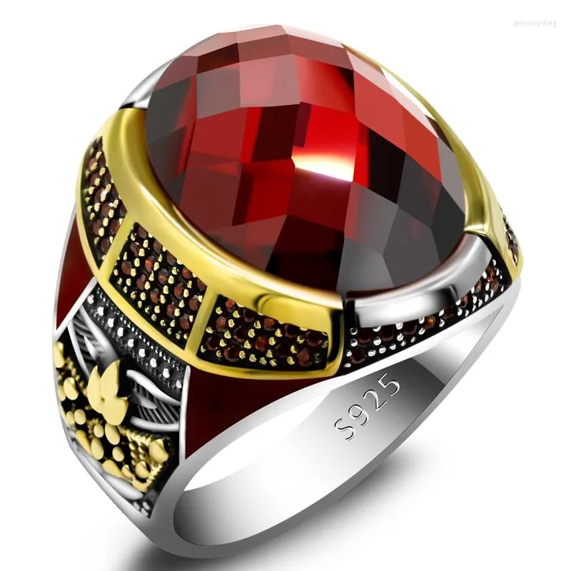 Bagues en grappe Bague pour homme en argent sterling 925 incrustée de pierre rouge Turc Classique Style rétro Bijoux Jeunes