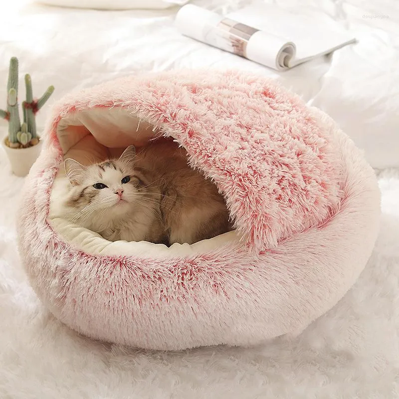 Lits pour chat et chien lit rond 2 en 1 coussin chaud en peluche sac de couchage nid d'animal de compagnie canapé d'hiver 2023