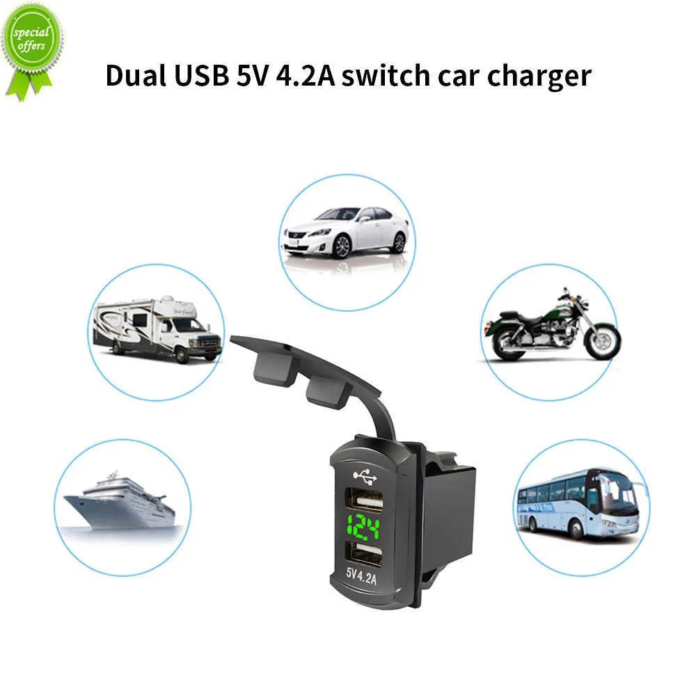 Ny billaddare 5V 4.2A Displayspänning Vattentät fartyg Form Dual USB Ports Auto Adapter Telefonladdare för iPhone Huawei Xiaomi