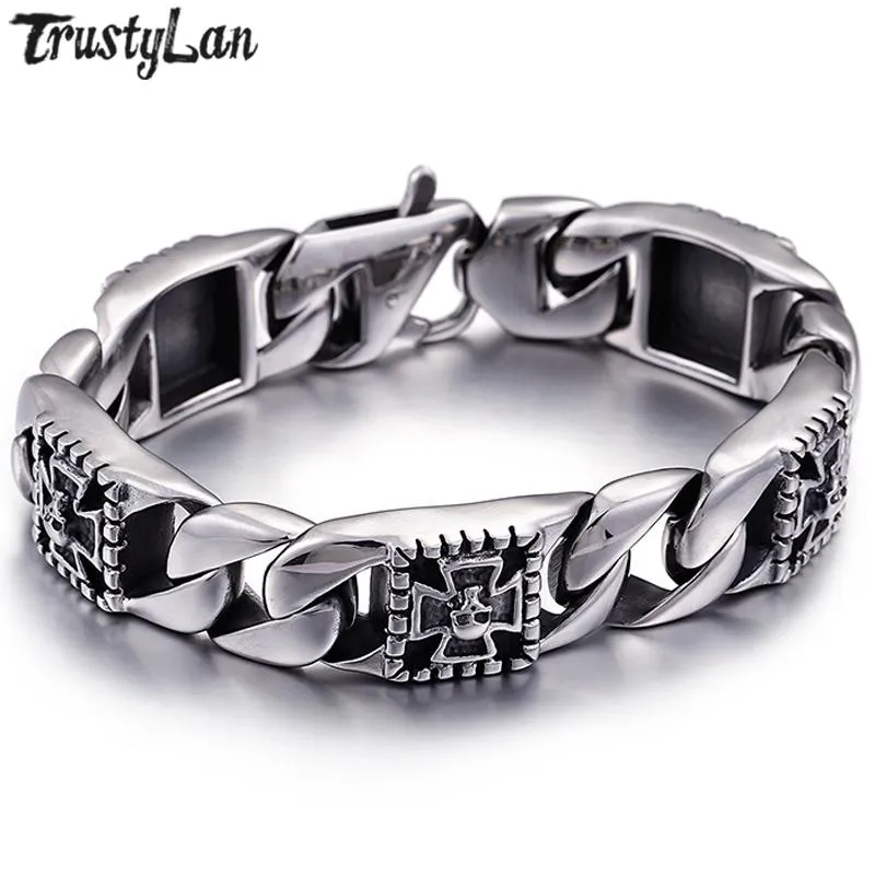 Punk Rock Skull Skeleton Bracelet for Men Solid 316L Stainless Steel Men's Bracelets Gothic Male Jewelry Dropshipping Wholesale