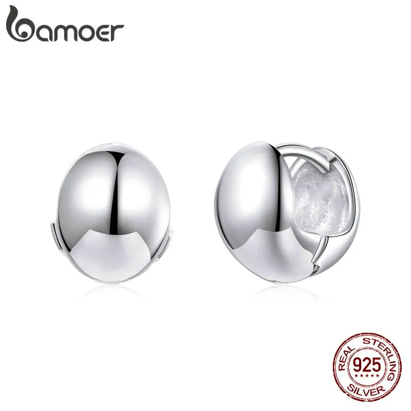 Brincos bamoer 10mm brincos simples 925 prata esterlina romântico espelho polimento brincos presente para mulheres joias finas sce1119