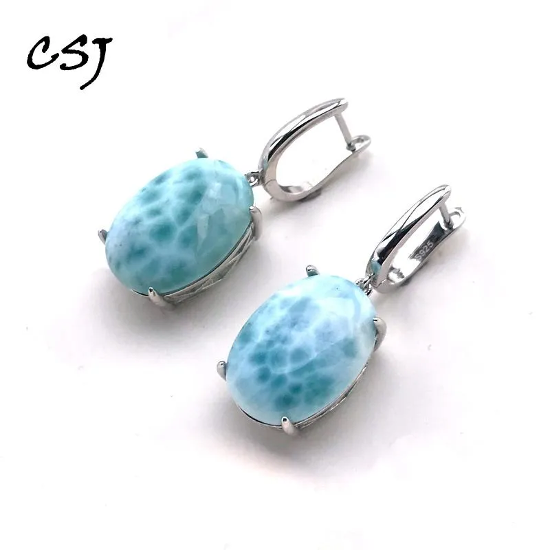 Earrings CSJ Big Stone Natural Larimar Earring Sterling 925 Silver Malachite Moonstone ite Kyanite 13*18mm for Women Party Gift