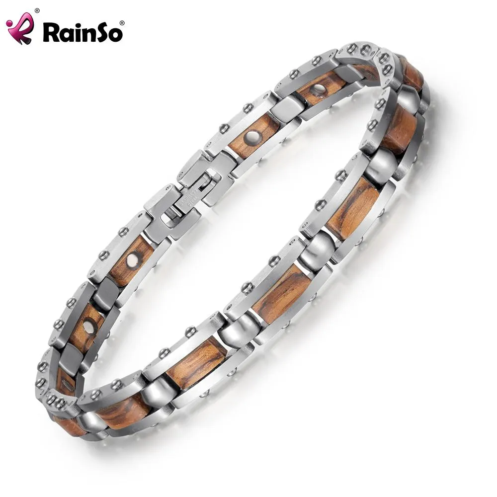 Armband rostfritt stål armband för manlig/kvinnlig zebra trä armband homme hälsovård magnetiska armband viking gåvor för män regno