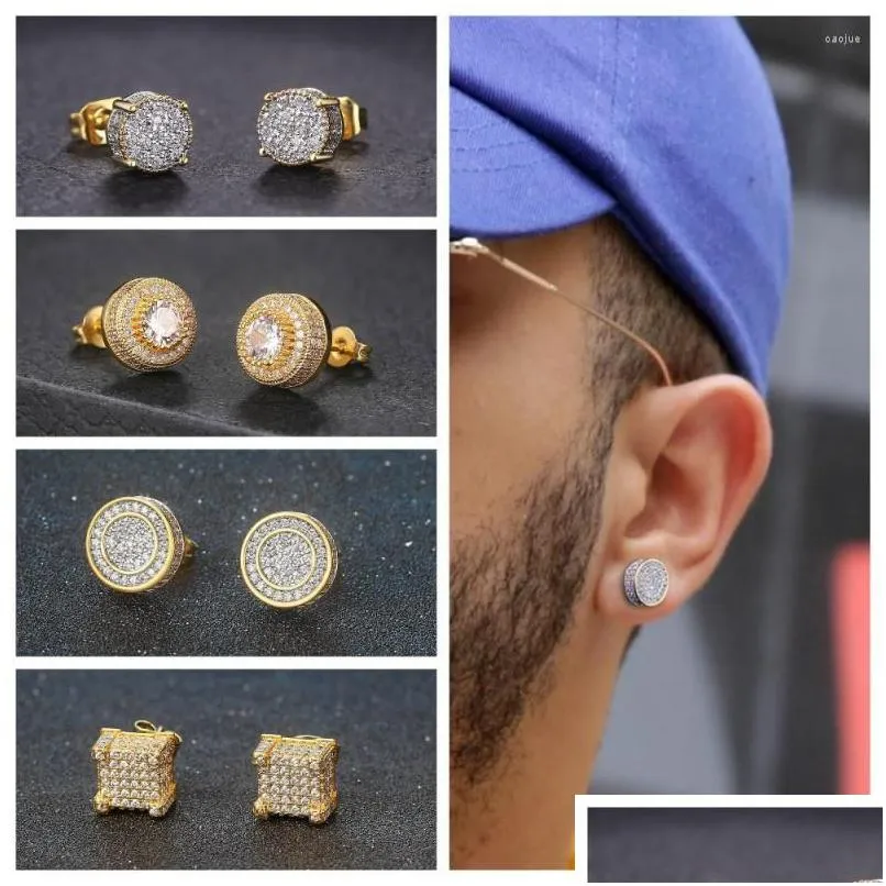 Stud -oorbellen hiphop fl zirkon fijn ingelegde mannelijke trendsettergouden vergulde hiphop drop levering sieraden dhgarden dhzsq