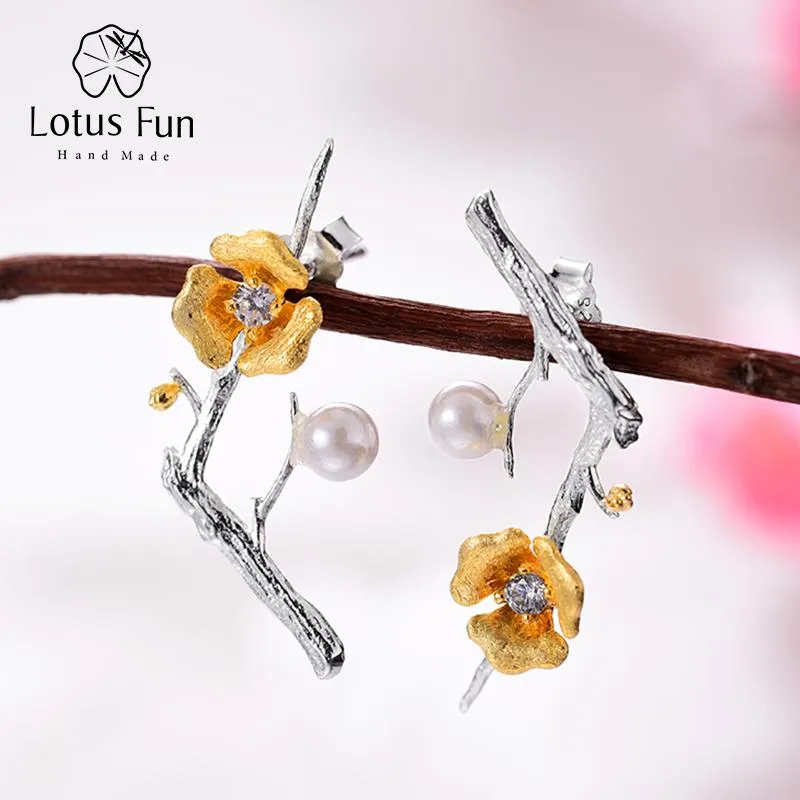 Stud Lotus Fun Real 925 Sterling Silver Earrings Handmade Designer Fine Jewelry Delicated Plum Blossom Flower Drop Earrings for Women