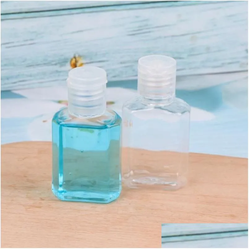 Förpackningsflaskor 30 ml Hand Sanitizer PET Plastflaska med Top Cap Clear Square -form för kosmetika engångsavleveranskontor DHUD6