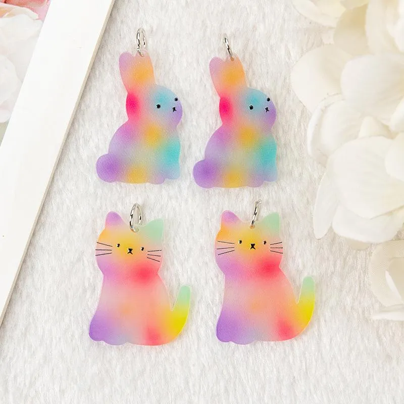 Crystal New Ankom 50 st/Lot Gradient Color Animals Cartoon Cats/Rabbits Forma Akrylpärlor DIY smycken örhänge Pendant Tillbehör