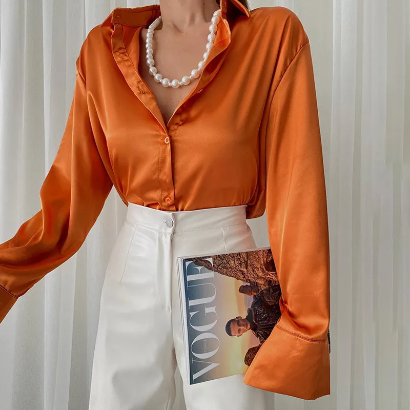 burnt orange satin blouse