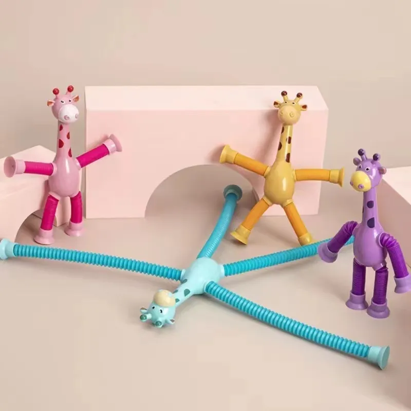 Diğer oyuncaklar 4pcs teleskopik vantal fincan zürafe oyuncak karikatür bulmaca parentchild interaktif dekompresyon stres kabartması z30 230519