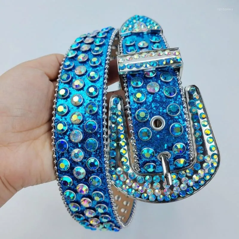 Belts Bling Rhinestone Belt Women Studded Cowgirl Western Blue Waist Waistband Jean Wholesale