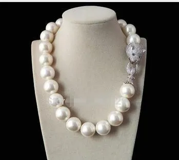Halsband en äkta säljer enorma 14 mm äkta vita sydsjön skal pärlor runda pärlor halsband smycken pärlor 925 bröllop kvinnor gåva