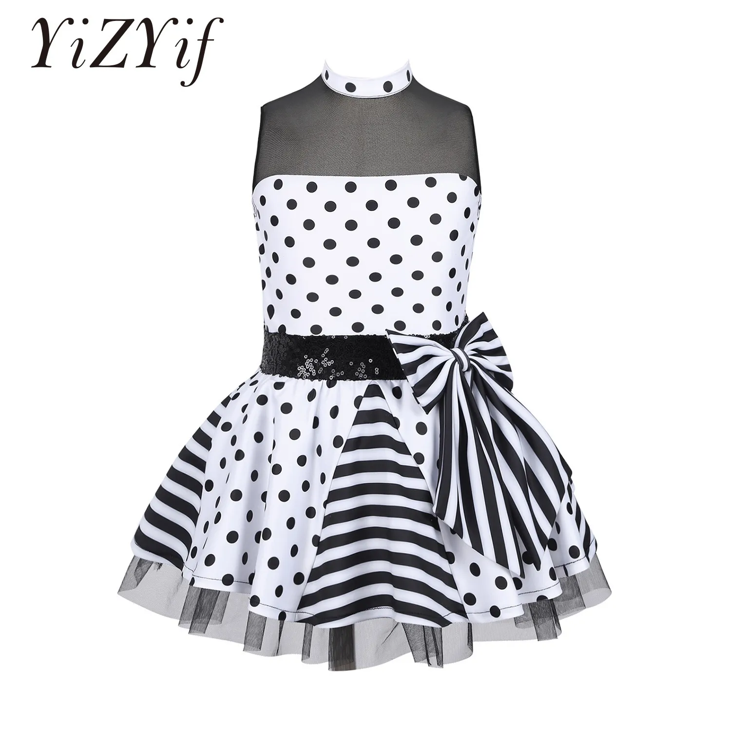 Dancewear Paillettes Bowknot Ballet Tutu Robe Enfants Filles Brillant À Pois Sans Manches Gymnastique Justaucorps Jazz Latin Performance Dance Wear 230520