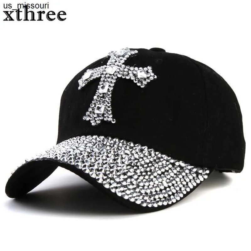 Casquettes de baseball Running Chute Xthree Nouveau Noir Strass Casquette De Baseball De Mode Hip Hop Cap Hommes Femmes Casquettes De Baseball Super Qualité Unisexe Chapeau Livraison Gratuite J230520