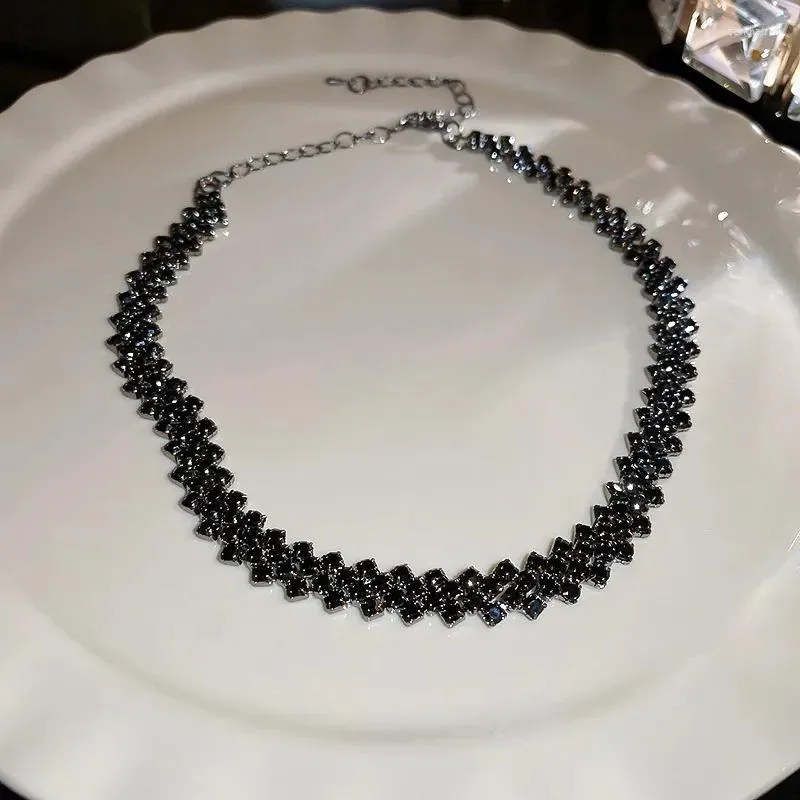 Ketten Mode Schwarz Farbe Choker Halskette Für Frauen Hals Schmuck Kette Shinny Strass Metall Halsketten Y2k Zubehör