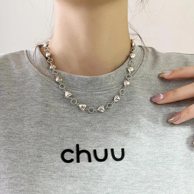 Chaînes coeur chaîne plaqué argent collier pour femmes mode coréenne mignon tour de cou bijoux filles cadeau