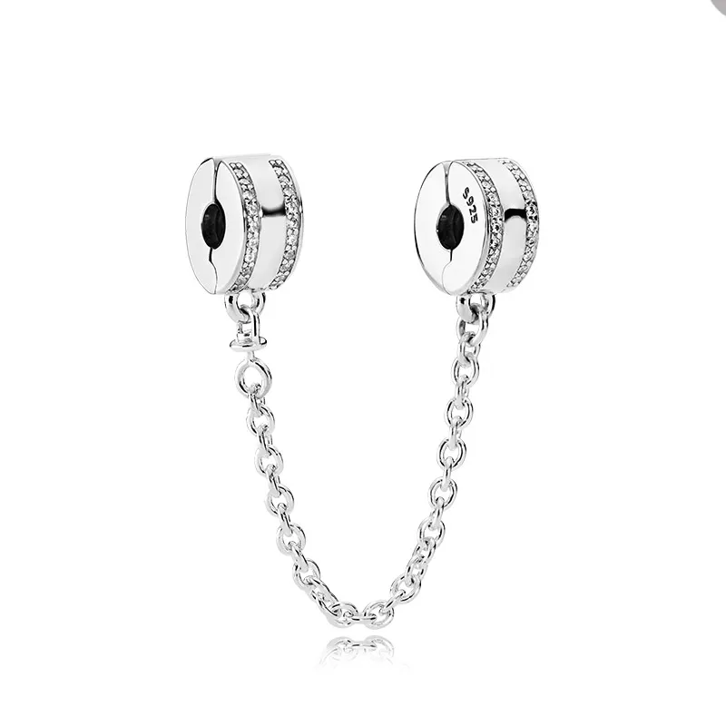 designer Safety Chain Charm for Pandora Authentic Sterling Silver Charms Women Girls Jewelry Components Snake Chain Bracelet Making Safe Chains with Original Box