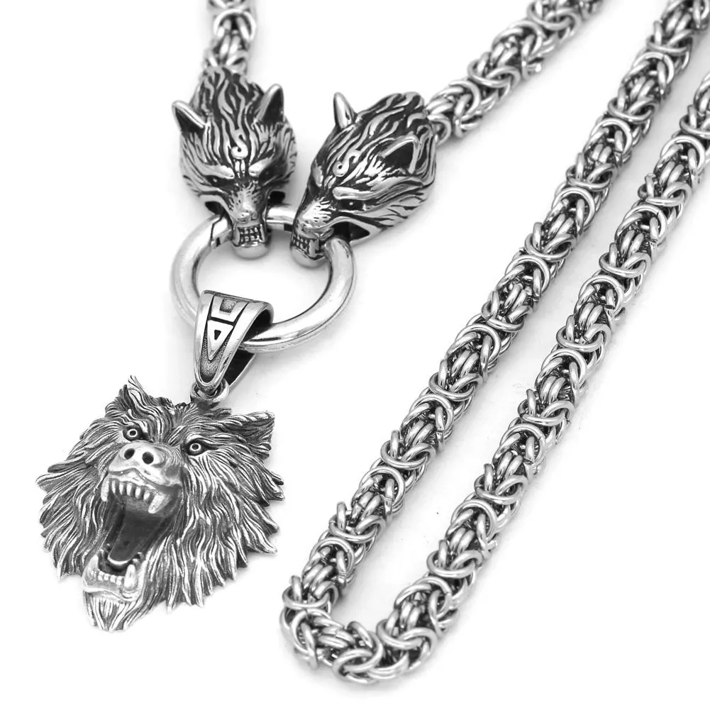 Necklaces Nordic viking Odin wolf with wolf head Geri and Freki necklace Stainless steel for men king chain with valknut gift bag