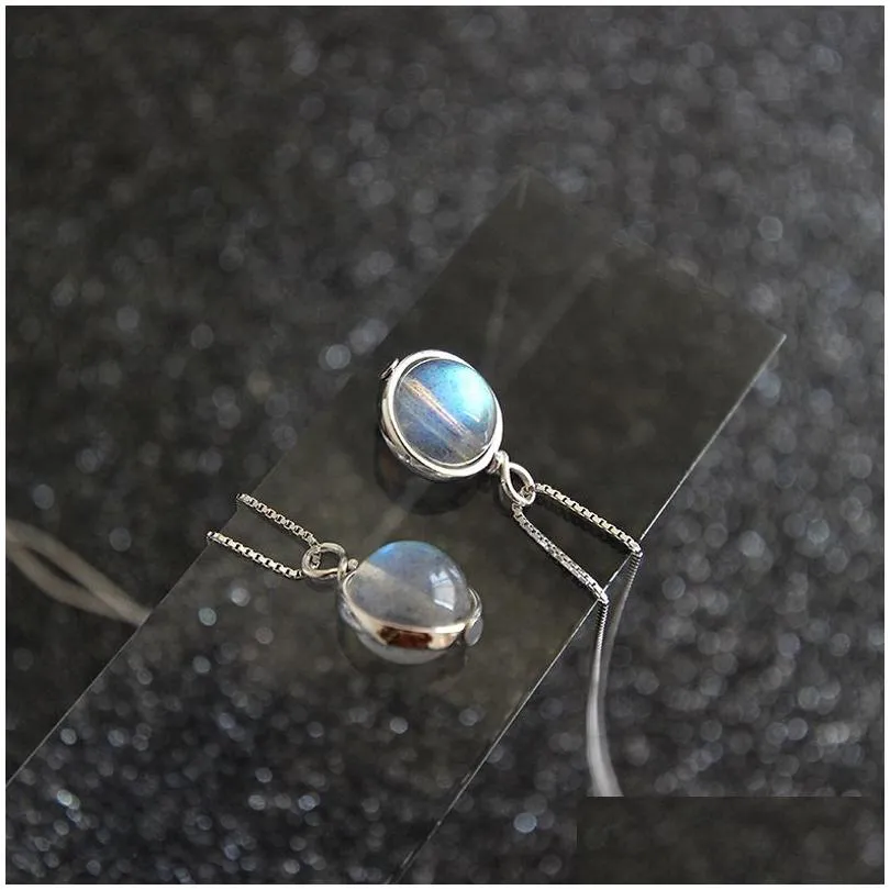Подвесные ожерелья новейшее ожерелье для лунного камня для женщин Чистое бесконечное драгоценный камень 925 стерлингов стерлингов Шир коробки цепь мода корейские ювелирные украшения Deli dho1d